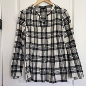 Talbots Women’s Plaid Front Button Blouse Black/White M